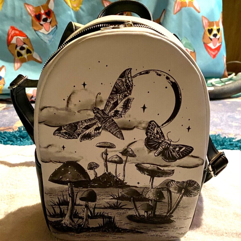 Black & White Mushroom Moth Mini Backpack